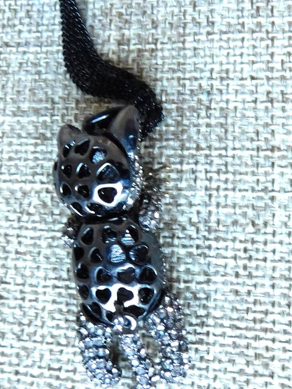 Betsey Johnson All Hallows Articulated Black Kitty Cat Rhinestones Bow Necklace - Picture 7 of 8